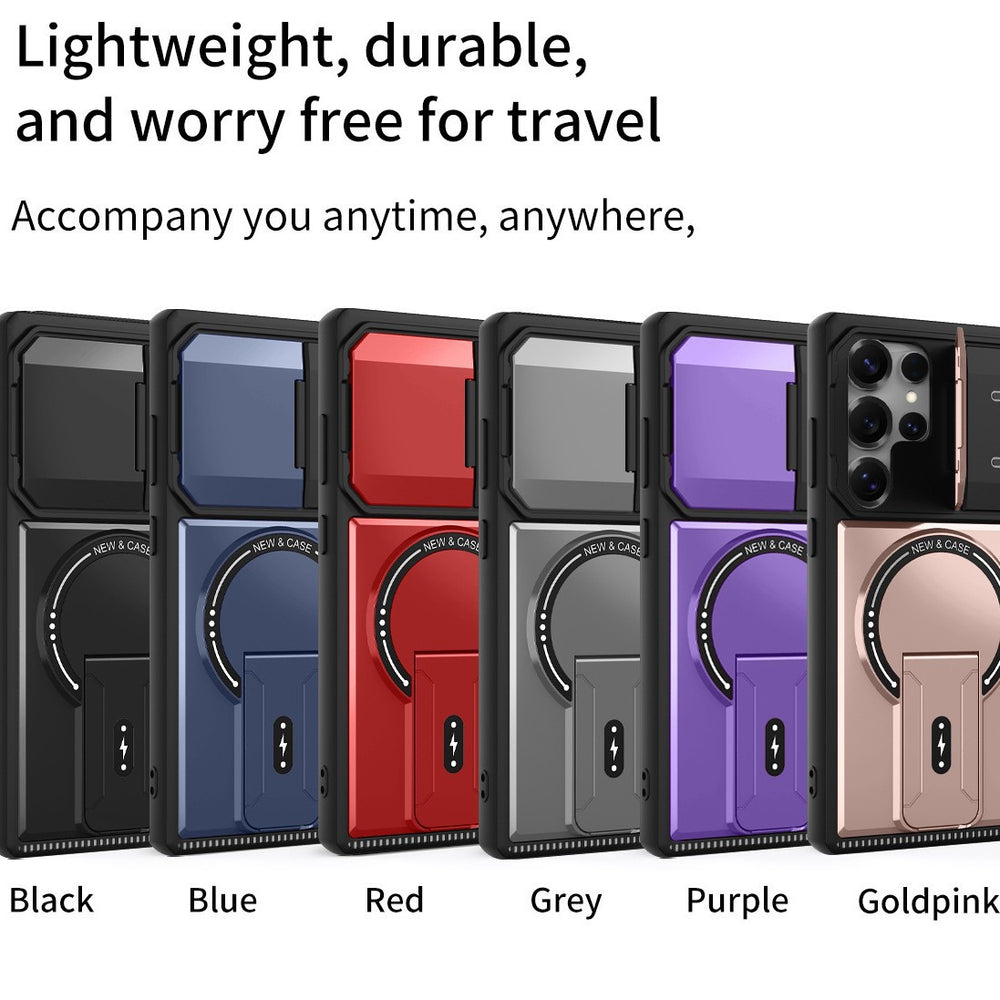 compatible samsung s25 ultra armor case with magnetic stand, s26 lens protection, full coverage, and drop-proof design (a07)