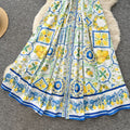 Vacation style sleeveless lapel printingdress female summer k-style strap waist a-line long skirt eleganceelegant