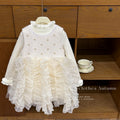 Girls' fleece-lined dress - new autumn/winter  collection: stylish wavy hem sundress, warm base layer, princess dress