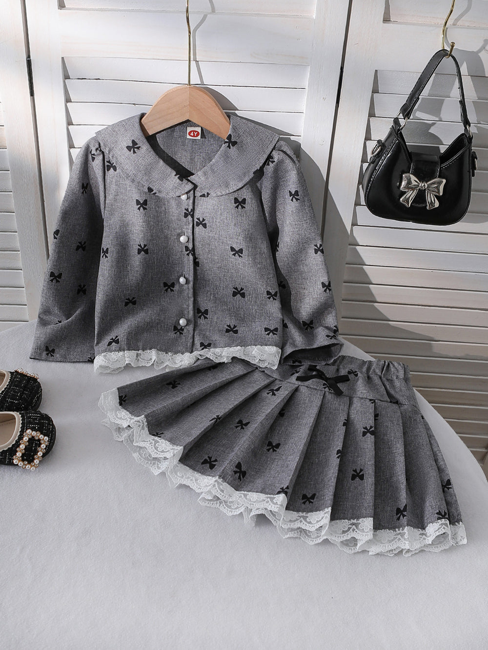 spring/summer new arrival: girls' lace ruffle collar tank top + pleated a-line skirt two-piece set (cross-border e-commerce)