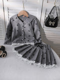 spring/summer new arrival: girls' lace ruffle collar tank top + pleated a-line skirt two-piece set (cross-border e-commerce)