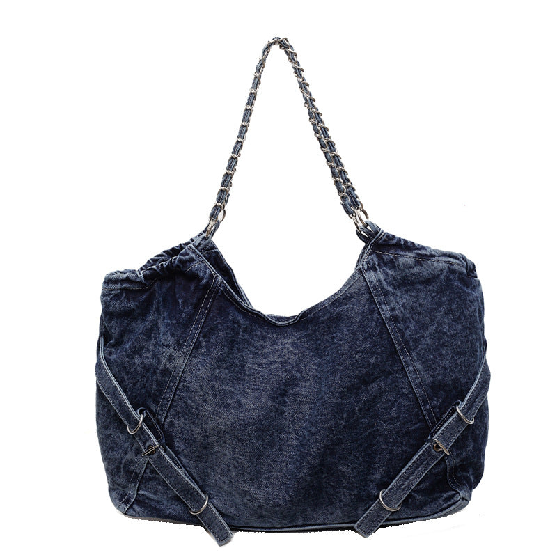 Autumn new arrival: large capacity denim tote bag - british style student school bag, shoulder bag, niche trendy handbag