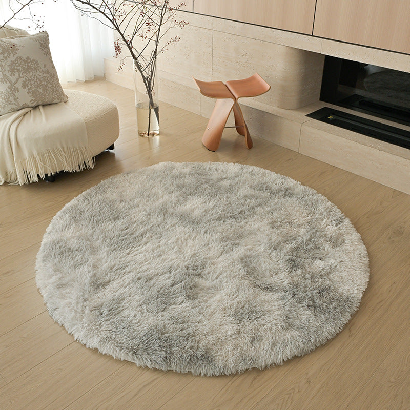 Silk wool carpet round scandinavian bedroom bedside carpet living room study bay window thickenedpure color tie-dye long hair floor mat