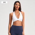 Sexy deep v halter bra with twist detail - breathable, backless, push-up sports bra for pilates and yoga - yg-1005