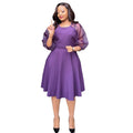 supply of african, european and american women's clothing, waist-cinching a-line dress, puff sleeves, three-quarter sleeves, fashionplaid space layer