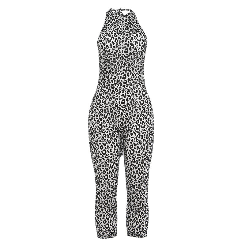 European and american style  autumn  new arrival: unique streetwear trendy printed sleeveless bodycon backless jumpsuit for women