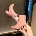 Plus size high heel women's boots 2024 autumn/winter new fashion ankle boots comfortable chunky heel side zip square toe ladies' martin boots