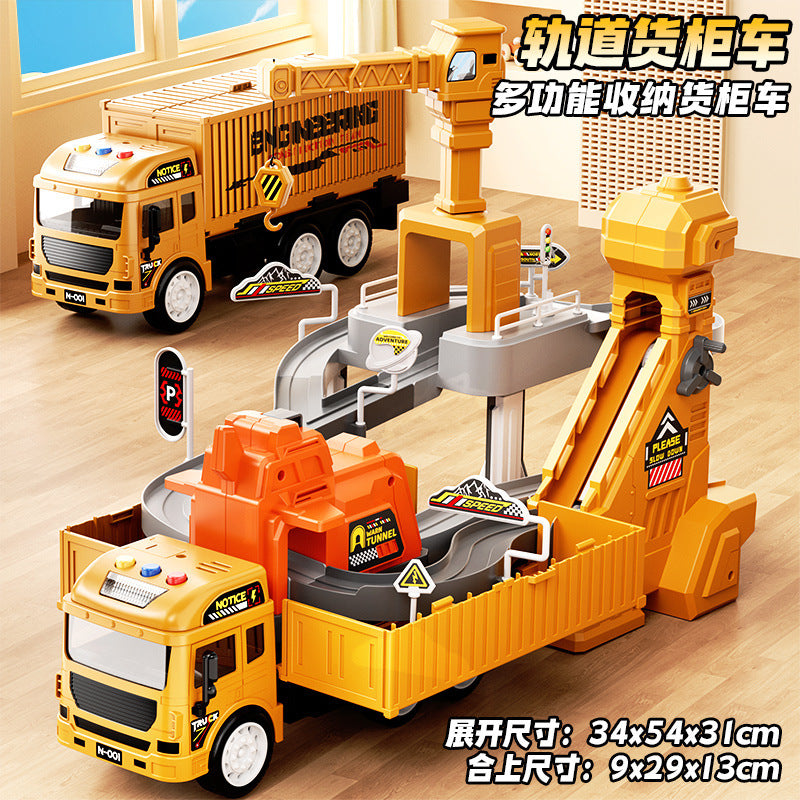 Kids' large transforming container truck toy - boy's track ejection truck with container lifting crane model - ages 3-6