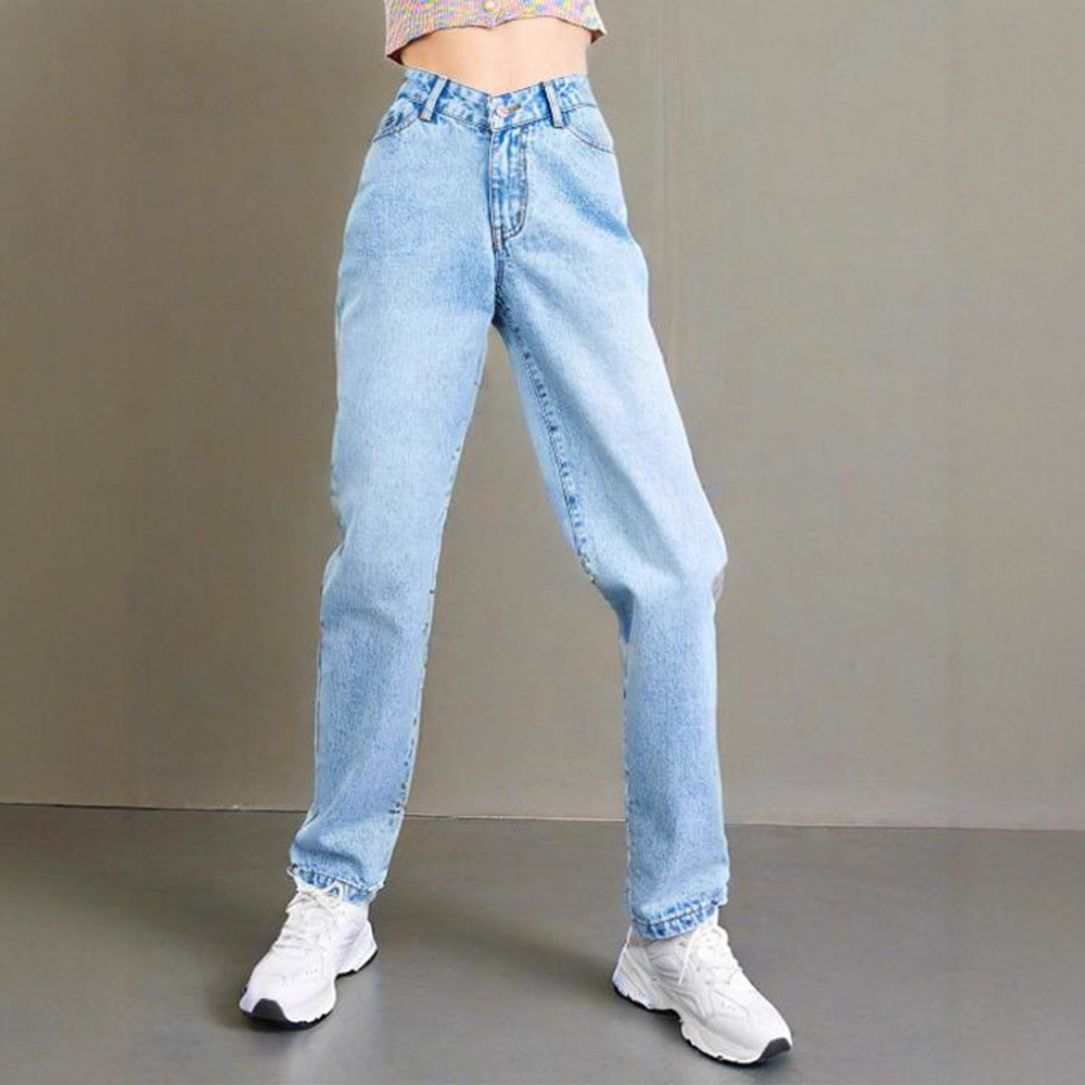 &35586#  cross-border women's fashion: european and american ins style high-waisted straight-leg loose fit versatile denim jeans