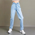 &35586#  cross-border women's fashion: european and american ins style high-waisted straight-leg loose fit versatile denim jeans