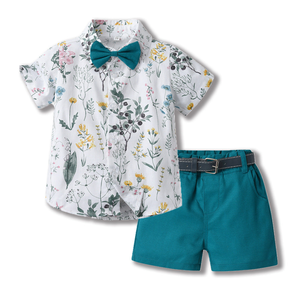 Boys' summer outfit: trendy suit with belt - new stylish and handsome summer short-sleeve shirt for fashionable babies