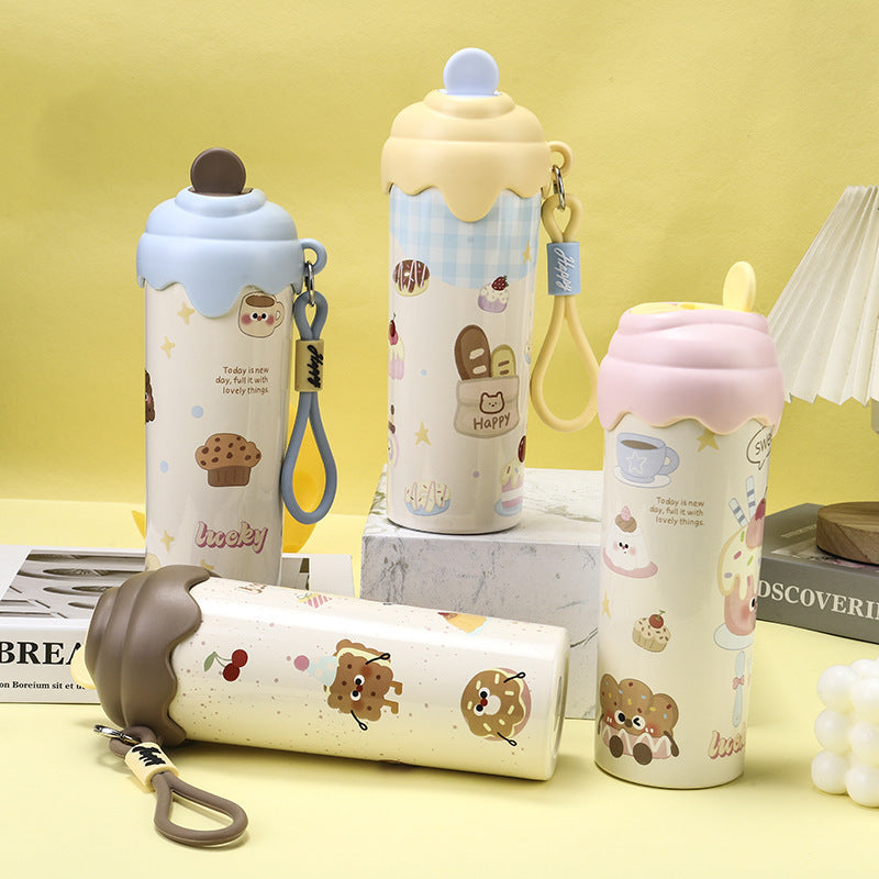 New arrival cartoon floating ball thermos cup student high-looking straw thermos cup female portable 316 stainless steel cup wholesale