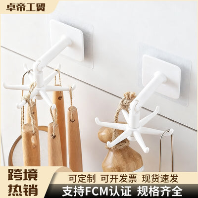 Six-claw rotatable hook, hexagonal sticky hook, strong wall-mounted spoon holder, multi-functional for home kitchen storage