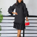 D3268 european and american style new fashion elegant tie-up multi-layer ruffle flare sleeve loose-fit export dress