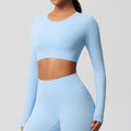 Ready-to-ship, cross-border, double-sided brushed, long-sleeved yoga top with built-in bra pads, suitable for pilates, running, and other workouts. women's
