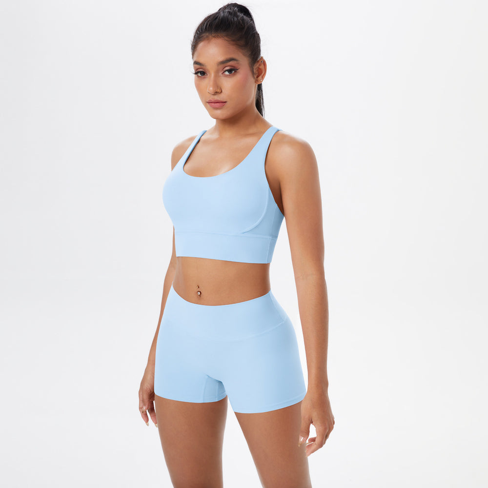 New arrival: barely-there brushed nylon yoga set - criss-cross back sports bra & quick-dry, figure-hugging, butt-lifting workout outfit