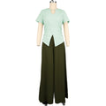 New casual two-piece set: slimming, chic, and perfect for work. solid color, cinched waist, ruffle-trimmed short sleeve top and wide-leg pants set