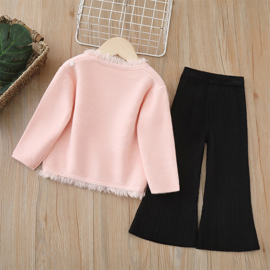 Girls' knitted sweater two-piece set -  autumn/winter new arrival - chinese style hanfu outfit with pants for baby girls