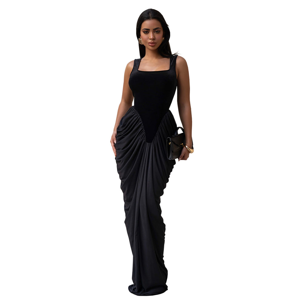 C7582 cross-border   fashion women's elegant waist-cinching backless sleeveless bodycon dress