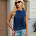 Fashion cross-border foreign trade  independent station summer new casual round neck straight-leg versatile slimming look denim vest