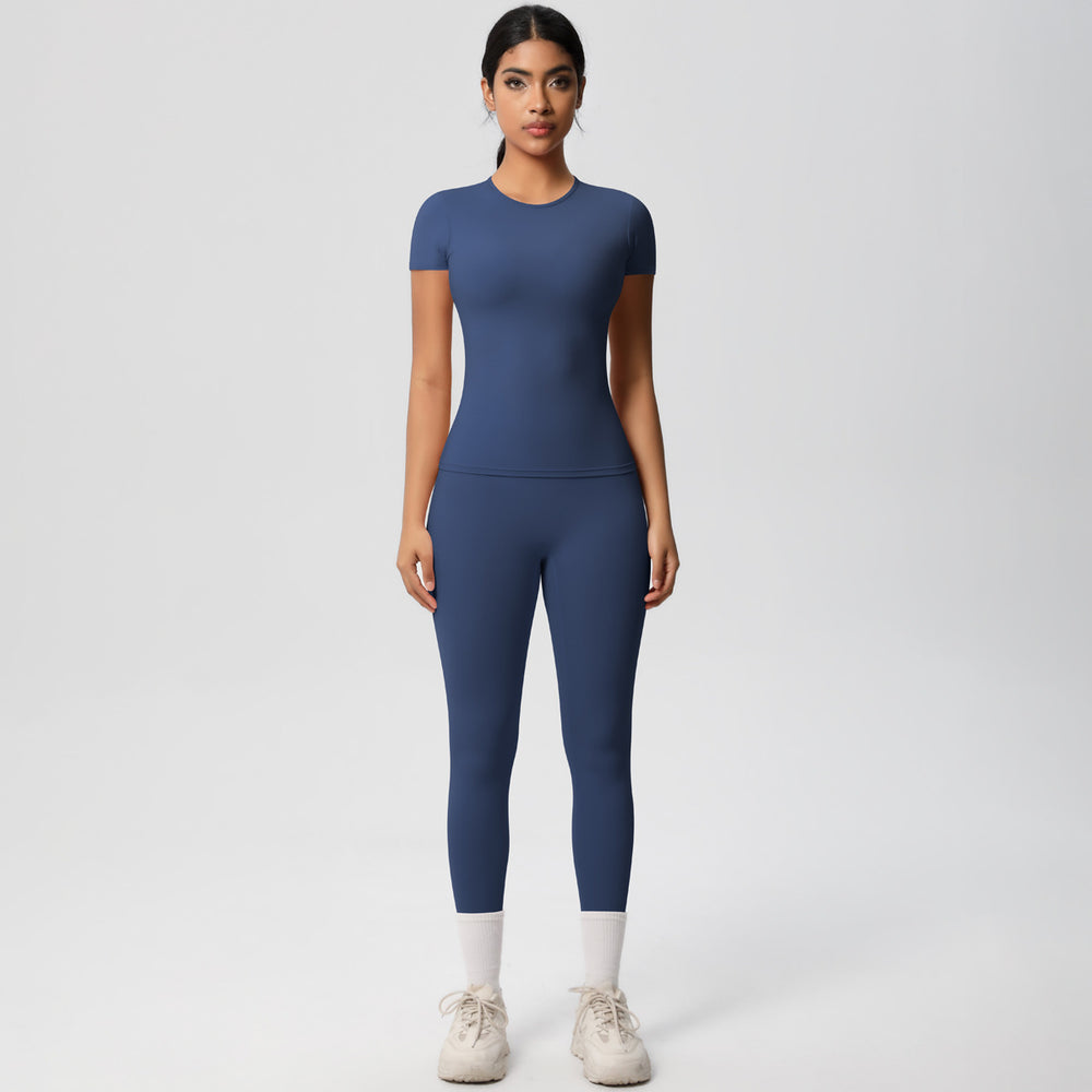European and american nude feel compression quick-dry short sleeve yoga set - high waist, butt-lifting, outdoor training, running, and fitness activewear