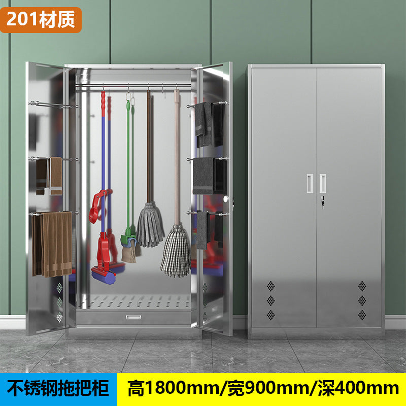 Stainless steel cleaning cabinet household school hygiene cleaning cabinet classroom balcony mop broom tool storage cabinet