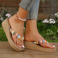 Beach vacation high-heeled beach shoes women's flip-flops wedge sandals women's summer thick-soled beach ethnic sandals flip-flops
