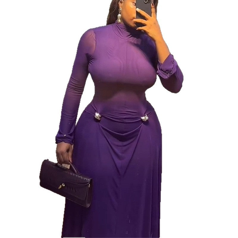 European and american cross-border women's fashion:  summer new arrival - elegant, high-end, asymmetrical neck, slim-fit, designer long dress