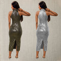 C7195 cross-border   fashion women's halter sequin bodycon sexy slim-fit dress