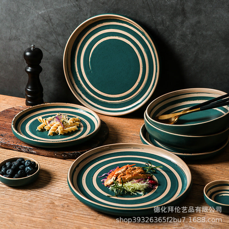 Japanese-style ceramic dinner plates for home use - creative large salad bowls, single-serving dishes, and retro dinnerware set