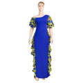 fashion african export new arrival evening dress oblique shoulder style e-commerce  women's wax cloth puff sleeve long skirt