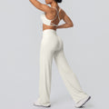 New arrival: cross-border brushed backless sports bra & breathable long-sleeve wide-leg yoga set - two-piece running & fitness outfit