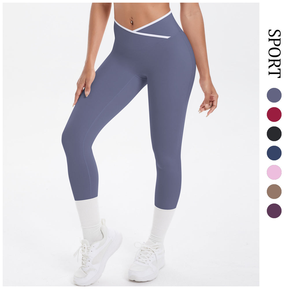 Naked-feel, figure-hugging, high-waisted yoga pants with a contrasting color block design. perfect for outdoor leisure, running, and quick-drying fitness workouts