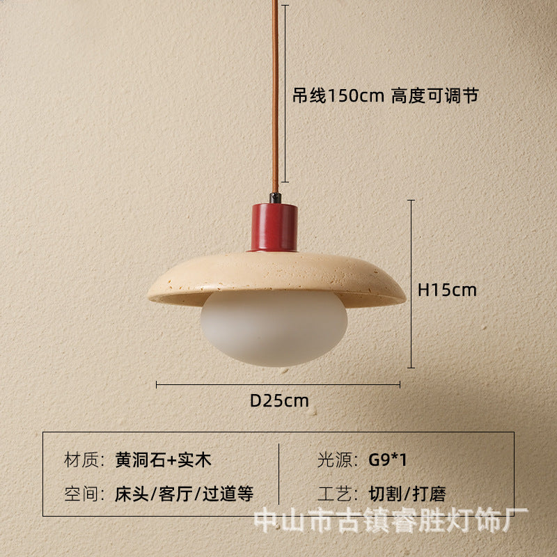 Wabi sand wind bedside small chandelier modern simple single head decoration creative personality atmosphere Zhongshan lamps yellow cave stone