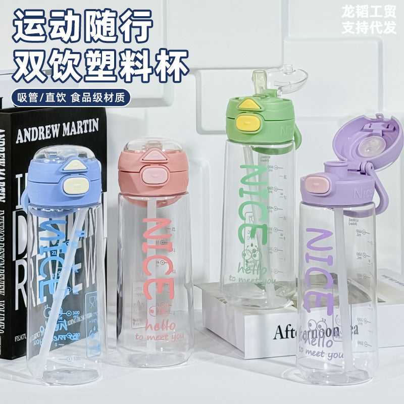 New arrival, good-looking summer large-capacity ton cup, double drinking cup, girls' carrying kettle, cross-border straw cup, space cup
