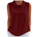 cross-border fashion summer new solid color women's casual waffle knit turn-down collar comfortable breathable tank top - in stock