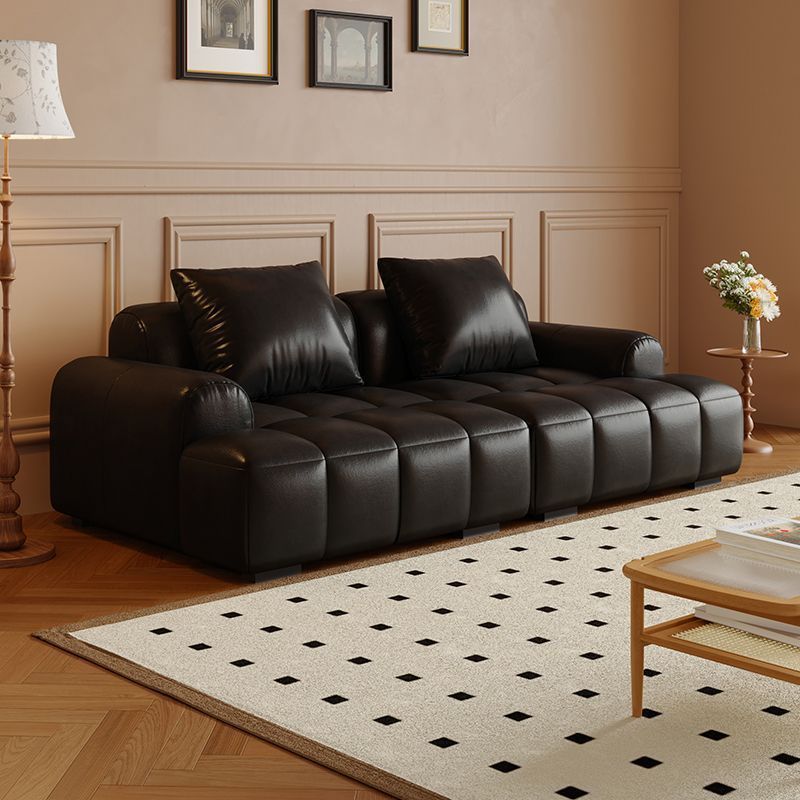 Retro style cat scratch oil wax leather puff sofa living room for home small apartment apartment straight row american square sofa