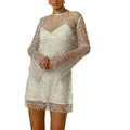 cross-border  independent station cross-border women's clothing large and small bubble beads see-through mesh two-piece set suspender dress