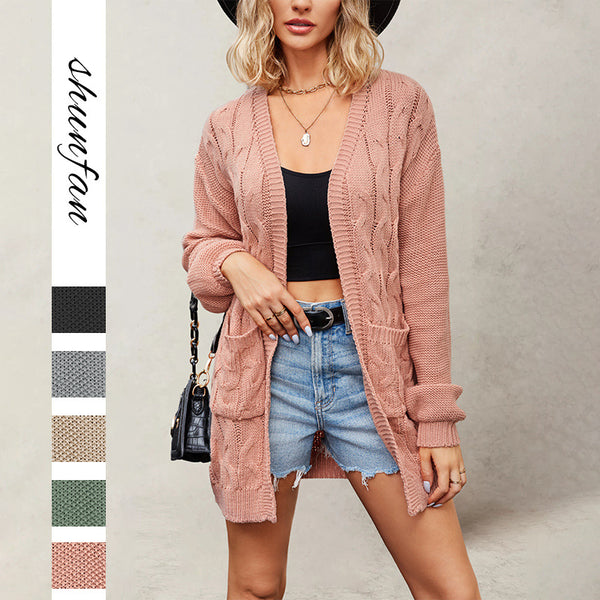 New autumn and winter European and American style  2025 hot sale V-neck twist long-sleeved loose sweater cardigan jacket