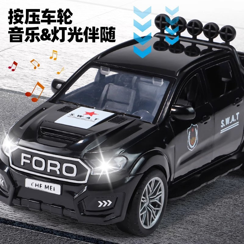 Kids' large police car, security pickup truck, swat rescue vehicle - sound & light musical toy car, realistic model