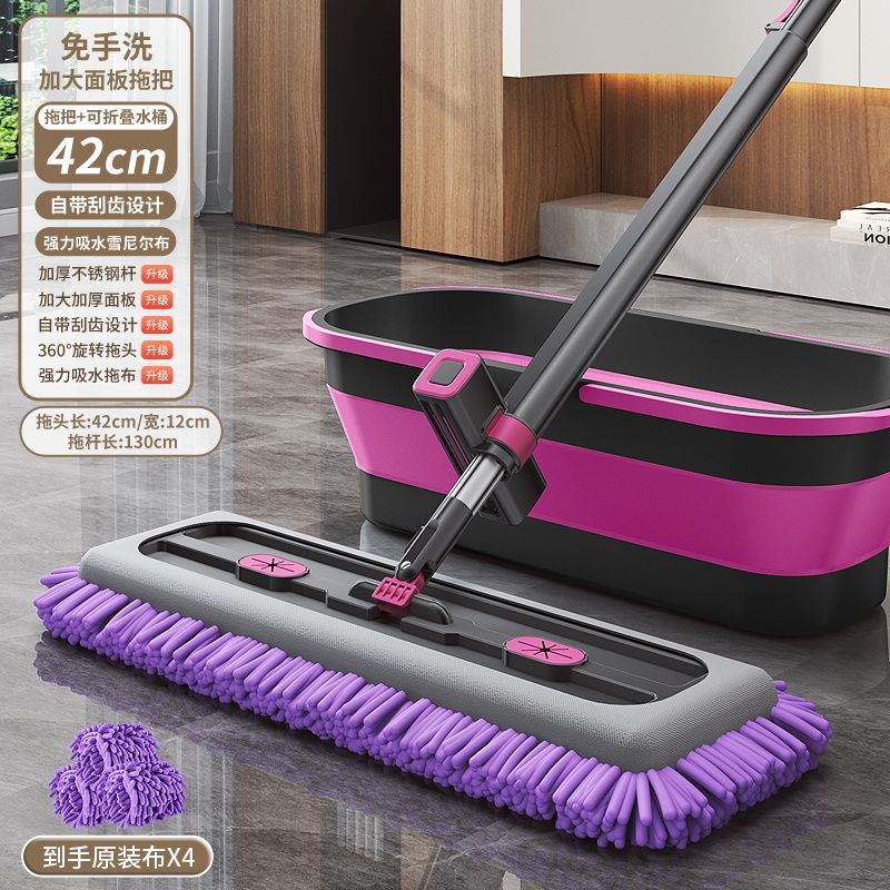 Chenille hands-free mop with bucket for home lazy one-wipe dry and wet mop handy gadgetrotate mop bucket