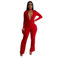 C7213 cross-border   fashion women's sexy v-neck long sleeve rhinestone arm cover jumpsuit new