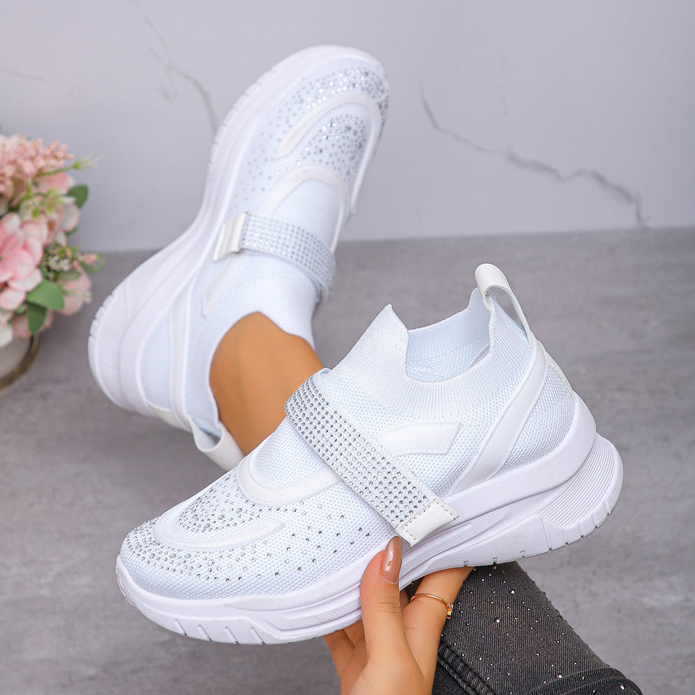 Exportplus sizespring & fallnew arrivalfashion rhinestone deep mouth thick sole breathable beaded velcro fly woven sports casual shoes