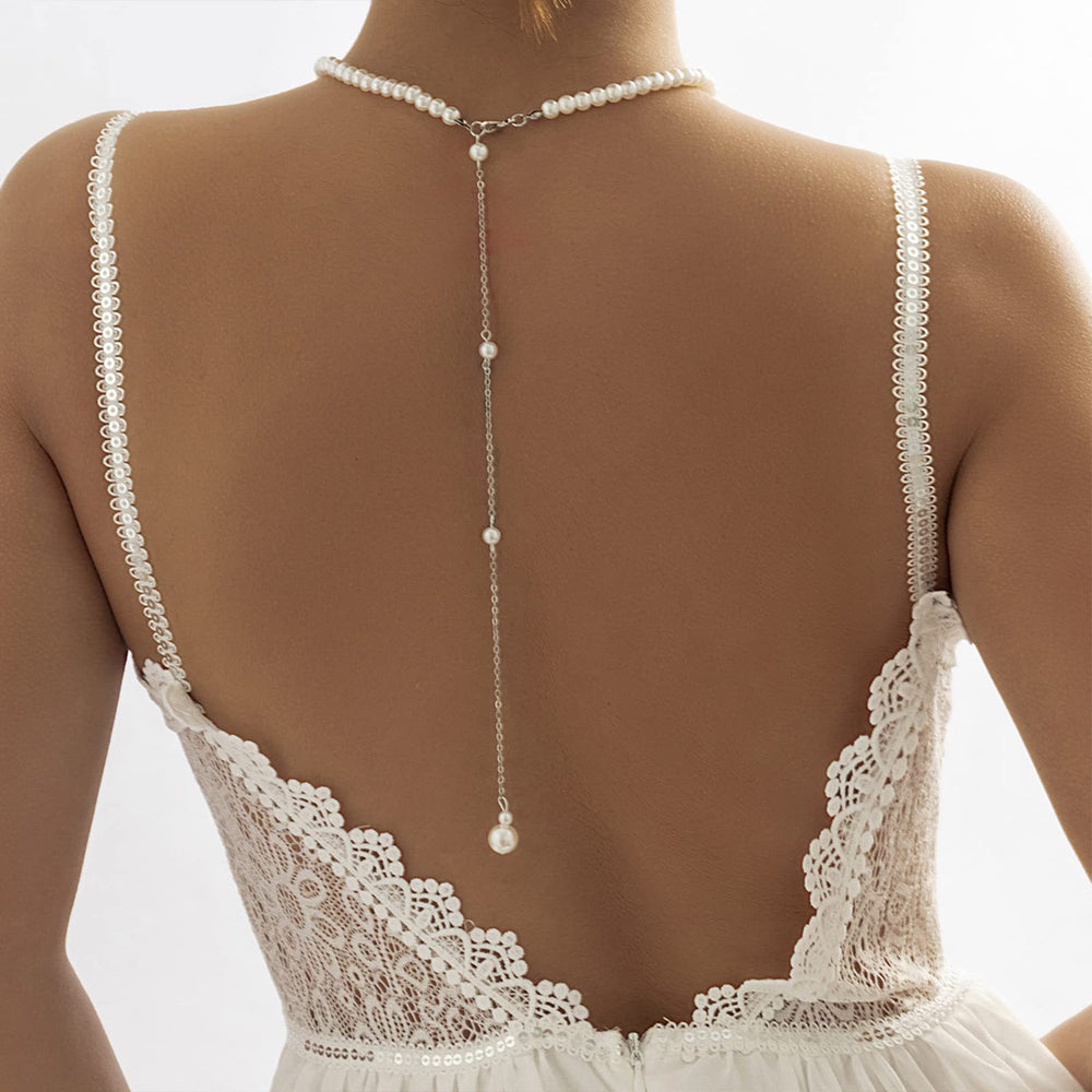 European and american cross-border jewelry sexy imitation pearl necklace female bride pearl long back chain body chain foreign trade chest chain