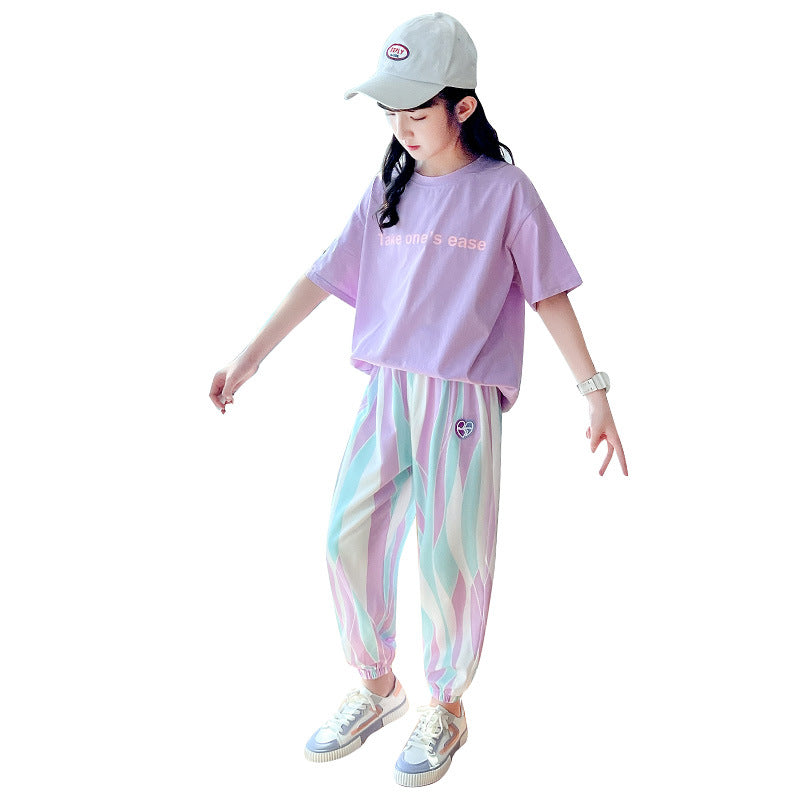 new girls' summer outfit set: casual activewear for big girls and kids - trendy and stylish summer short-sleeve clothing