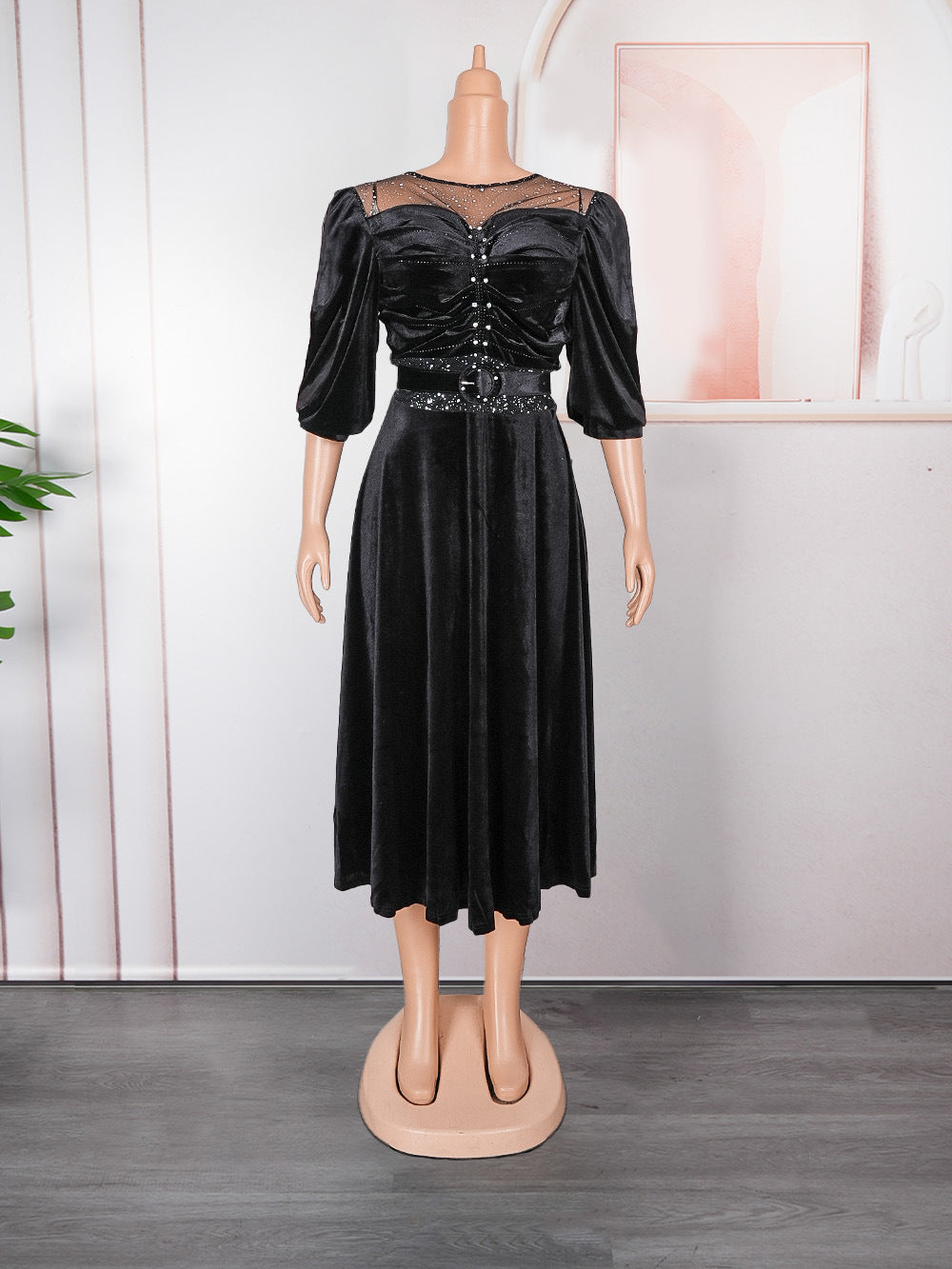 Aliexpress african plus size  autumn/winter new european and american cross-border elegant evening gown rhinestone velvet dress
