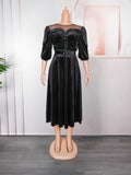 Aliexpress african plus size  autumn/winter new european and american cross-border elegant evening gown rhinestone velvet dress
