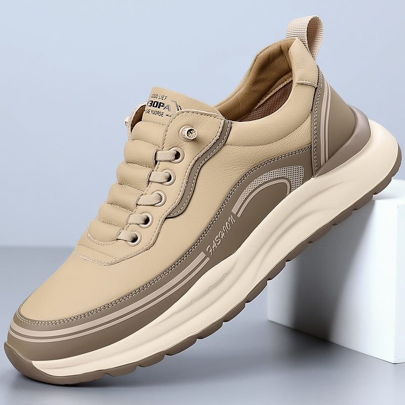 Men's spring new slip-on chunky sole outdoor leather shoes - versatile, lightweight, shock-absorbing, soft sole athletic casual shoes