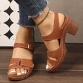 European and american style chunky heel sandals for women, 2026 summer new arrivals, plus size one-strap buckle high heels, casual women's sandals