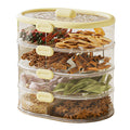 Multi-layered, stackable spice and dry ingredient storage container for home kitchens. keeps contents fresh, airtight, moisture-proof, insect-proof, and prevents flavor mingling. features a portable design